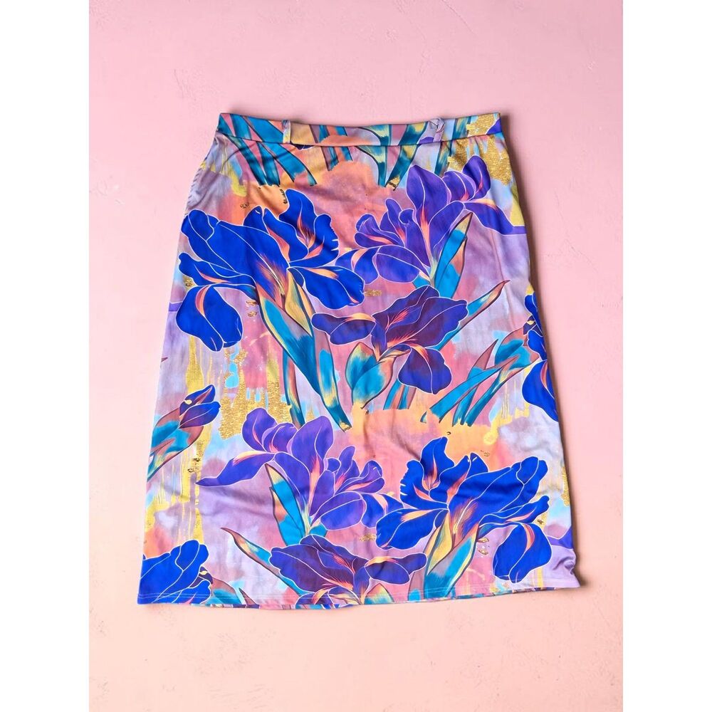 Vibrant Purple Iris Floral Midi Skirt - Plus Size US 3X (Asian 5X)